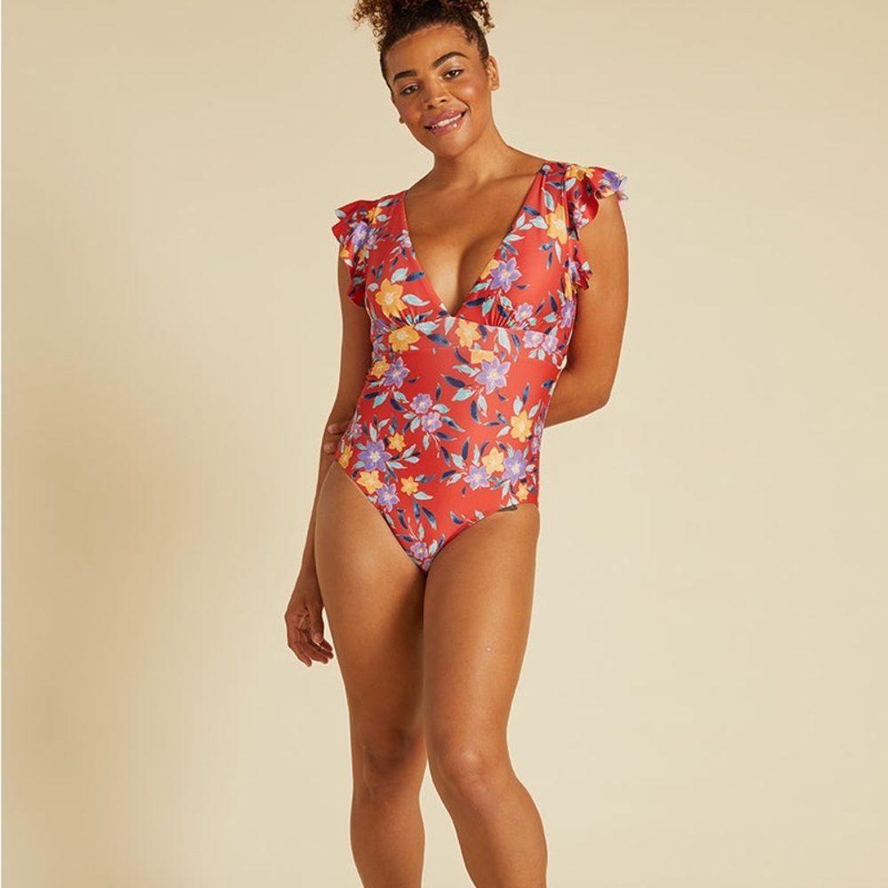 (B21) NEW ModCloth‎ The Kelsie One-Piece Floral Swimsuit, Size Small, NWT